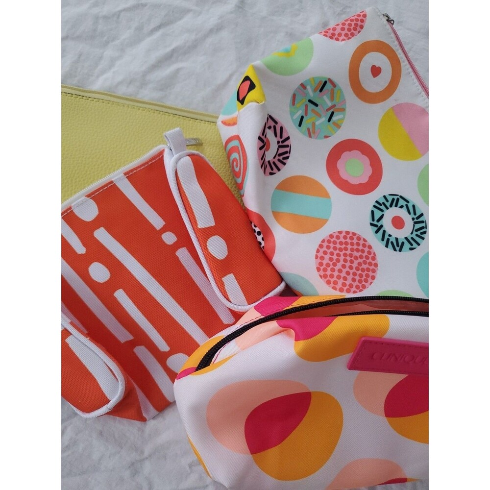 Clinique Make-Up‎ Bags (Lot Of 4) - Donuts/Bamboo/Geometric Circles/Yellow/Pink